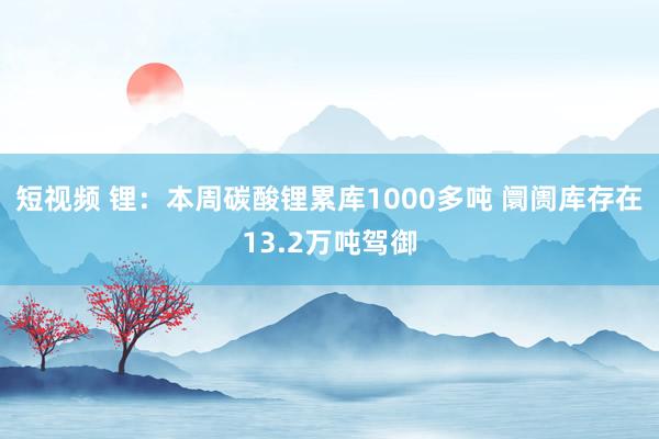 短视频 锂：本周碳酸锂累库1000多吨 阛阓库存在13.2万吨驾御